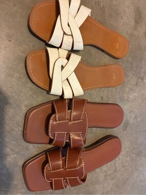 H&M White Braided Slide Sandals & H&M Brown Leather Slide Sandals